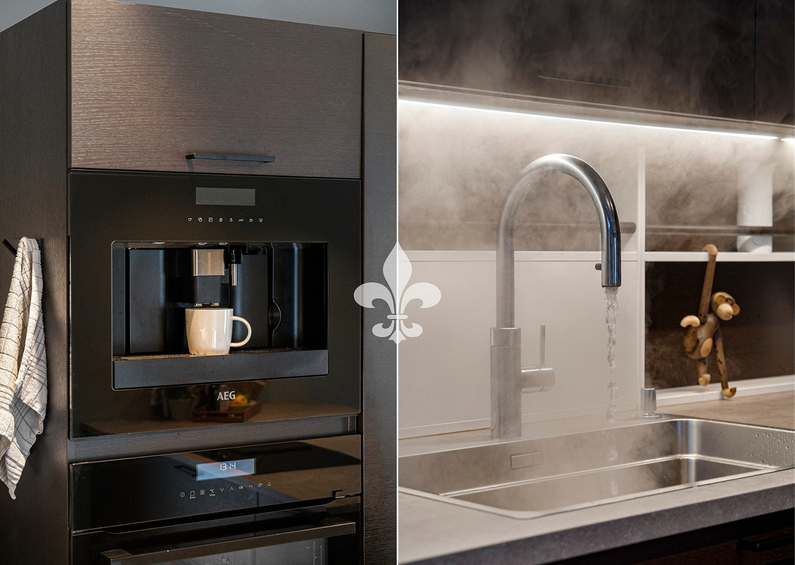 Kjøkkenet byr også på påkostede detaljer som bl.a. kaffemaskin og Quooker. Galleribilde