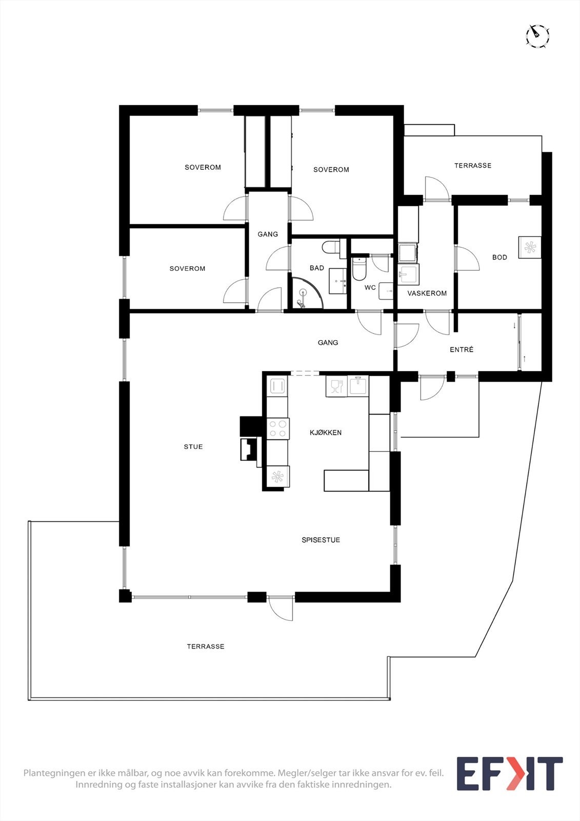 Praktisk planløsning med alle bofunksjoner på 1 plan. Galleribilde