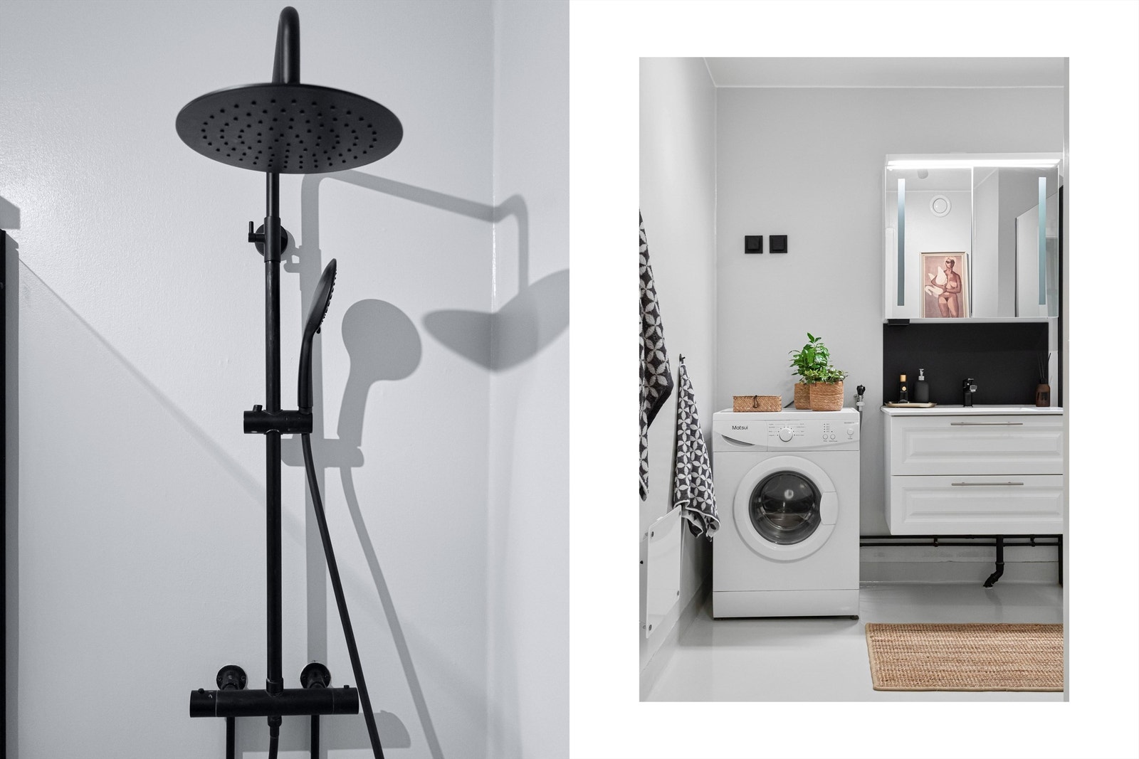 Det er opplegg for vaskemaskin, og rommet har mekanisk avtrekk. Gulvet ble malt av selgerne i 2022. Galleribilde