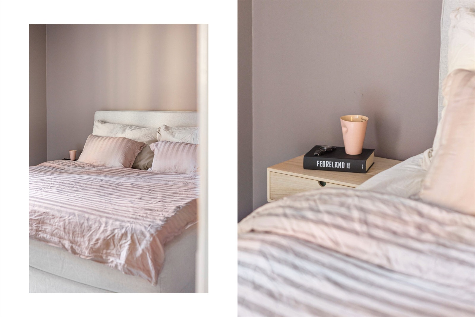 Også her ble veggene malt i 2022, i en dus og nøytral farge som innbyr til gode netter. Galleribilde