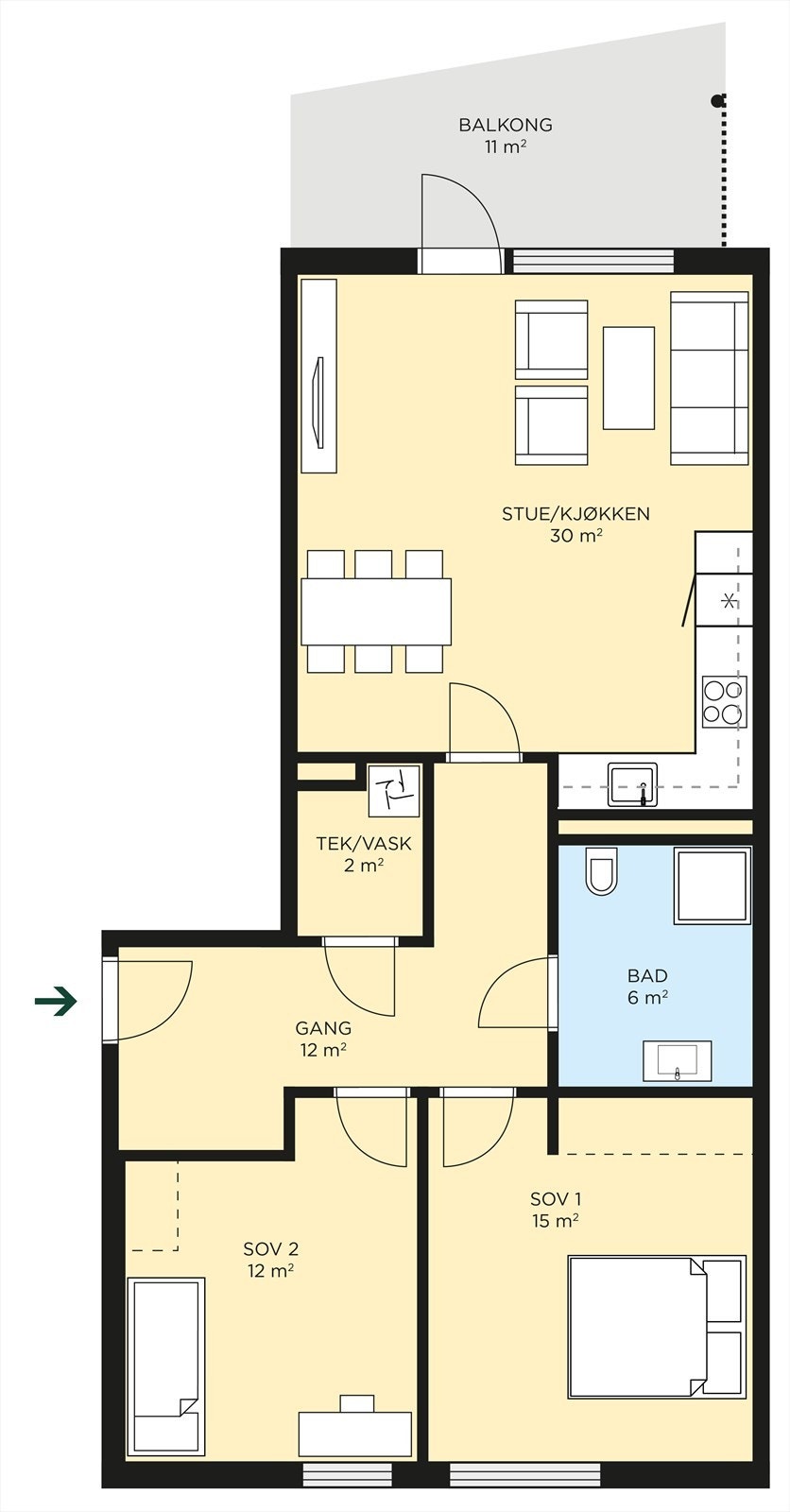 Planskissen er veiledende. Leiligheten disponerer også bod på fellesareal i kjelleren. Galleribilde