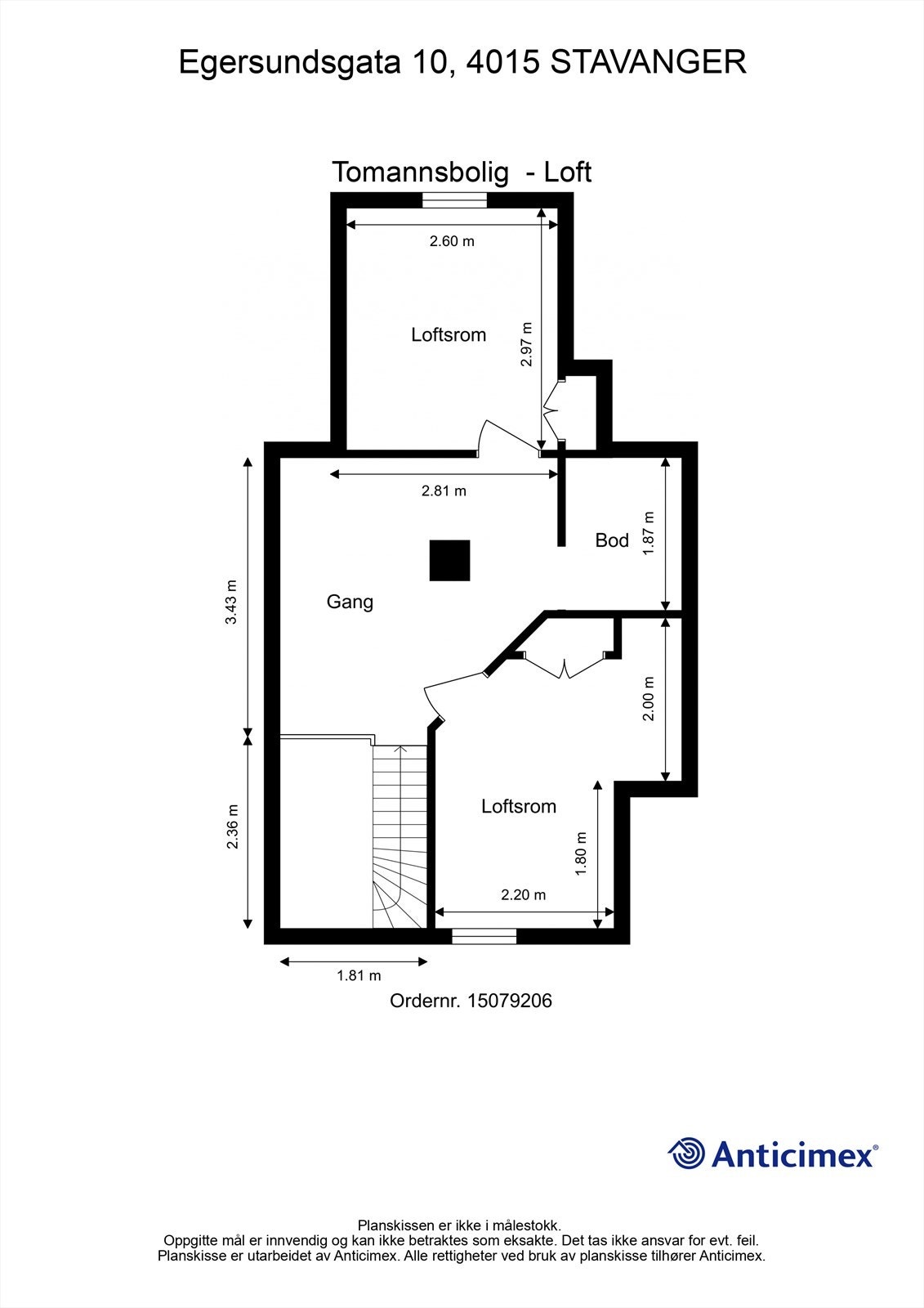 Boligen har bruksrett til et innredet loft på ca 19 m² med to disponible rom og en bod. Galleribilde