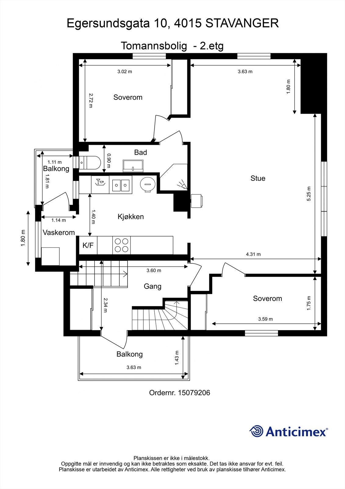 Hovedetasjen på ca 70 m² har en praktisk planløsning med stue, kjøkken, to soverom, bad og separat vaskerom. Galleribilde
