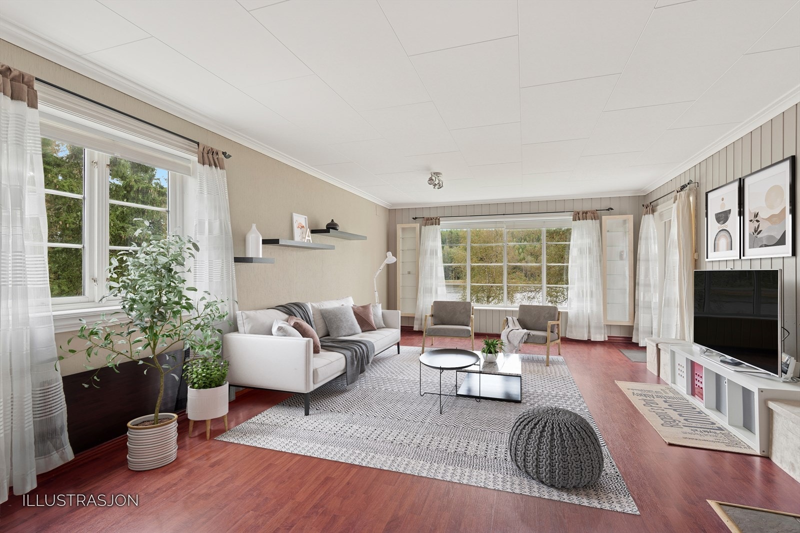 Stuen er av god størrelse, og har god plass til møblering. Galleribilde