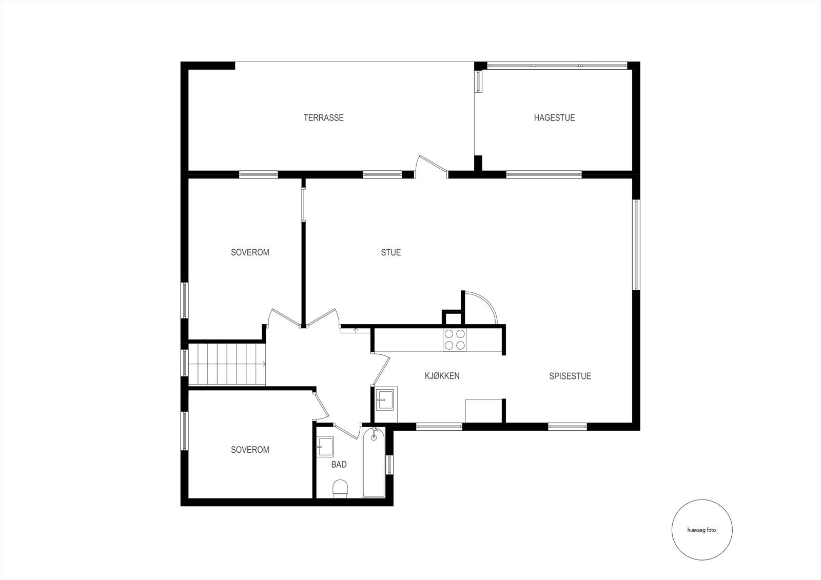 Hovedplan - skisse slik boligen framstår i dag Galleribilde