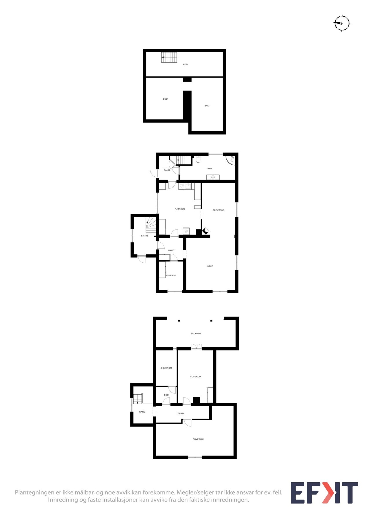 Planløsning alle etasjer i våningshuset Galleribilde