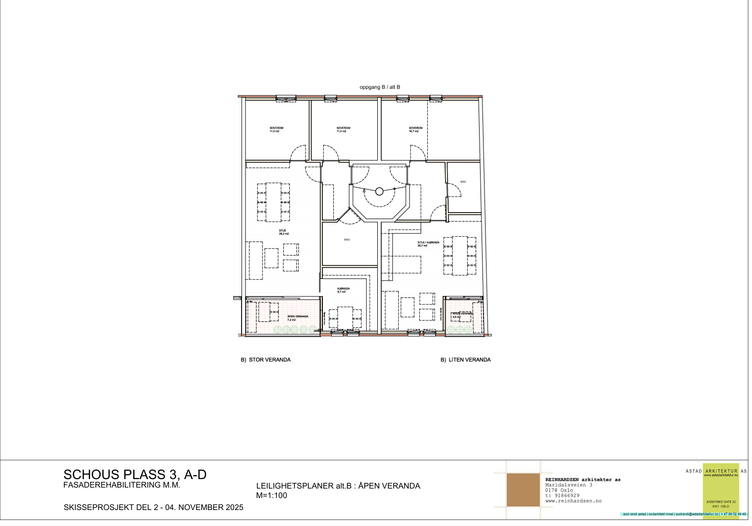 Det planlegges en dobbel skyvedør i glass mellom åpen veranda og stue. Tegningene er foreløpige. Galleribilde
