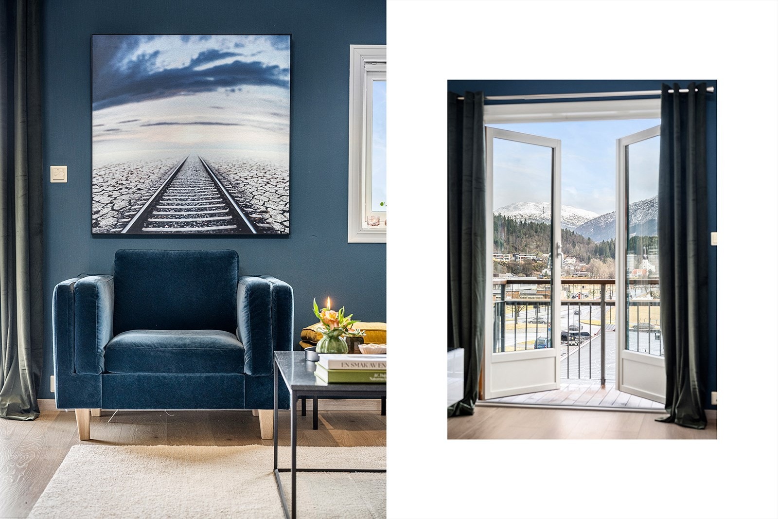 Fra stuen er det to fløyet dør ut til balkongen der du får solen tidlig om morgenen. Galleribilde