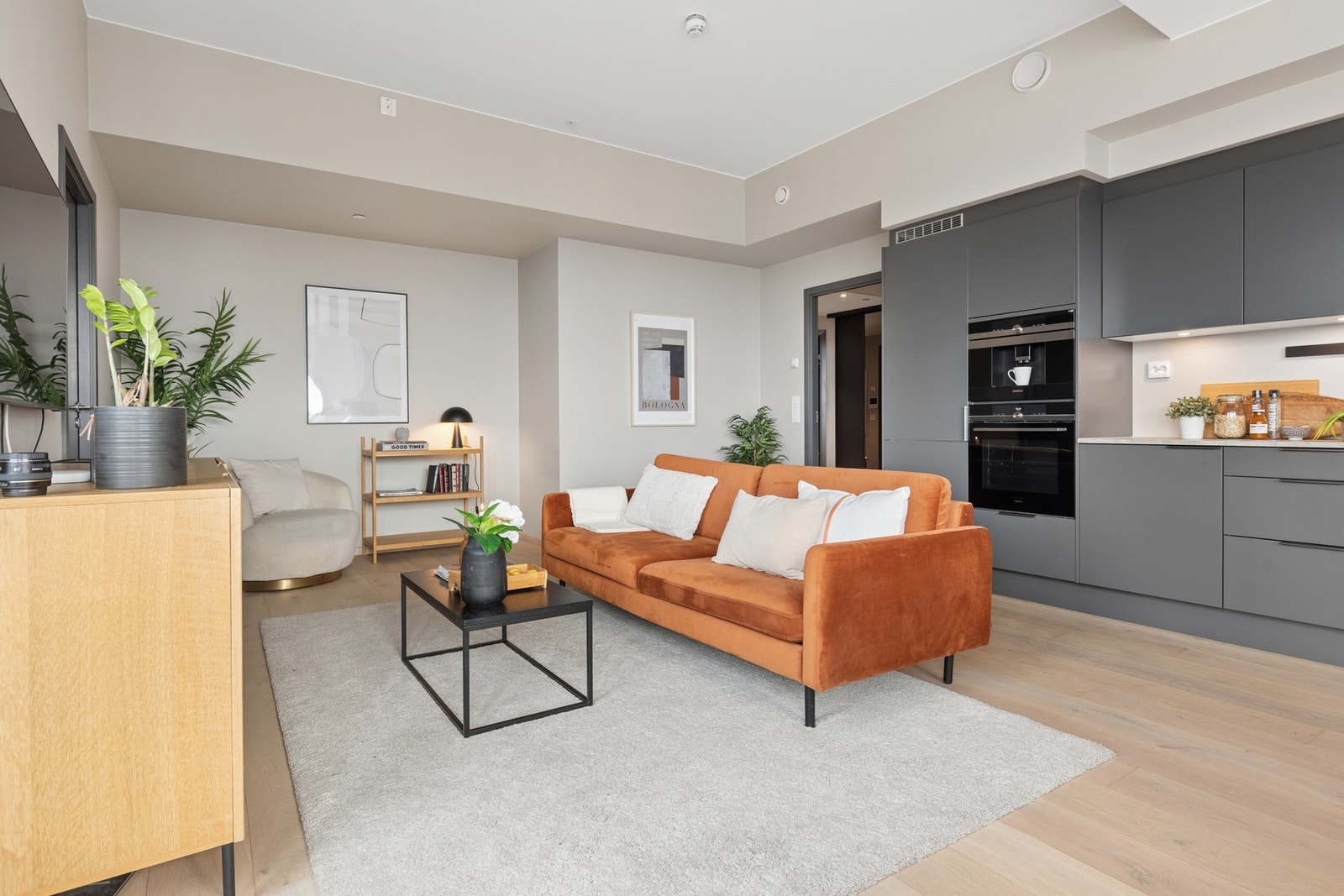 Leiligheten er malt i lyse farger, som gjør det enkelt å innrede etter eget ønske. Galleribilde