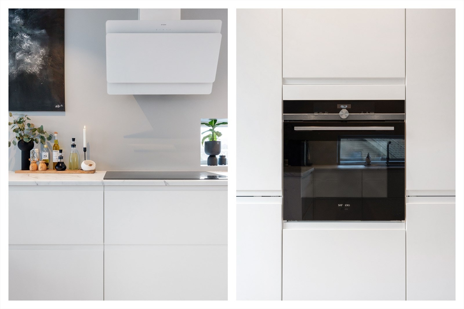 Kjøkkenet er i åpen løsning, innredet med god skap- og benkeplass samt integrerte hvitevarer. Galleribilde