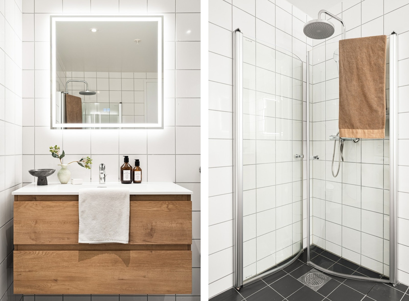 På badet er det ny baderomsinnredning med backlit speil, ny dusj med waterfall og nytt toalettsete. Galleribilde