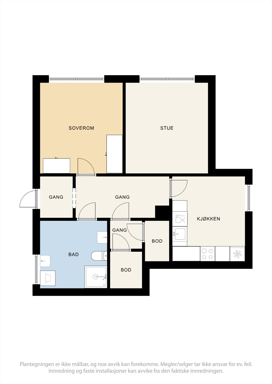 Den godkjente utleiedelen har egen inngang og en praktisk planløsning med stue, kjøkken, soverom og bad. Galleribilde