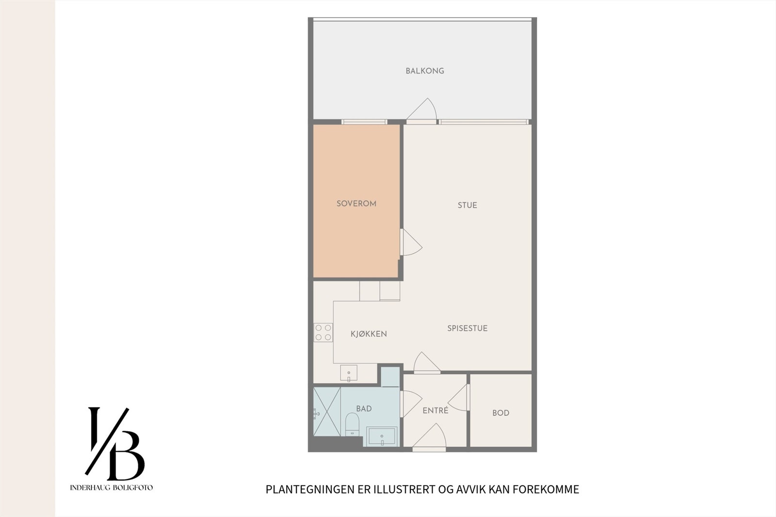 Plantegning. Leiligheten er på 64kvm. En stor 2-roms leilighet. Galleribilde