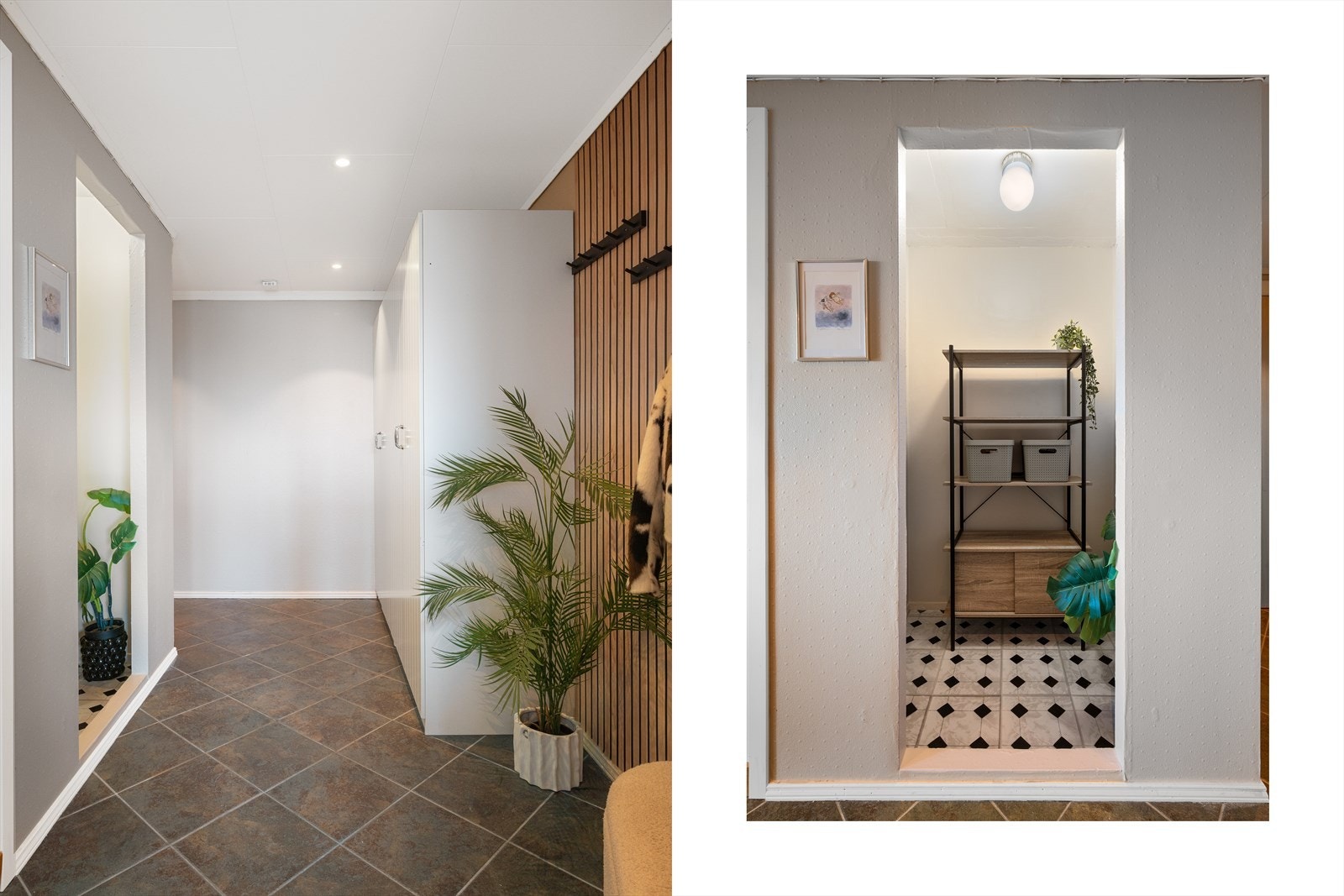 Gangen er innredet med et romslig garderobeskap, samt enkel tilgang til en innvendig bod som gir ekstra oppbevaringsplass. Galleribilde