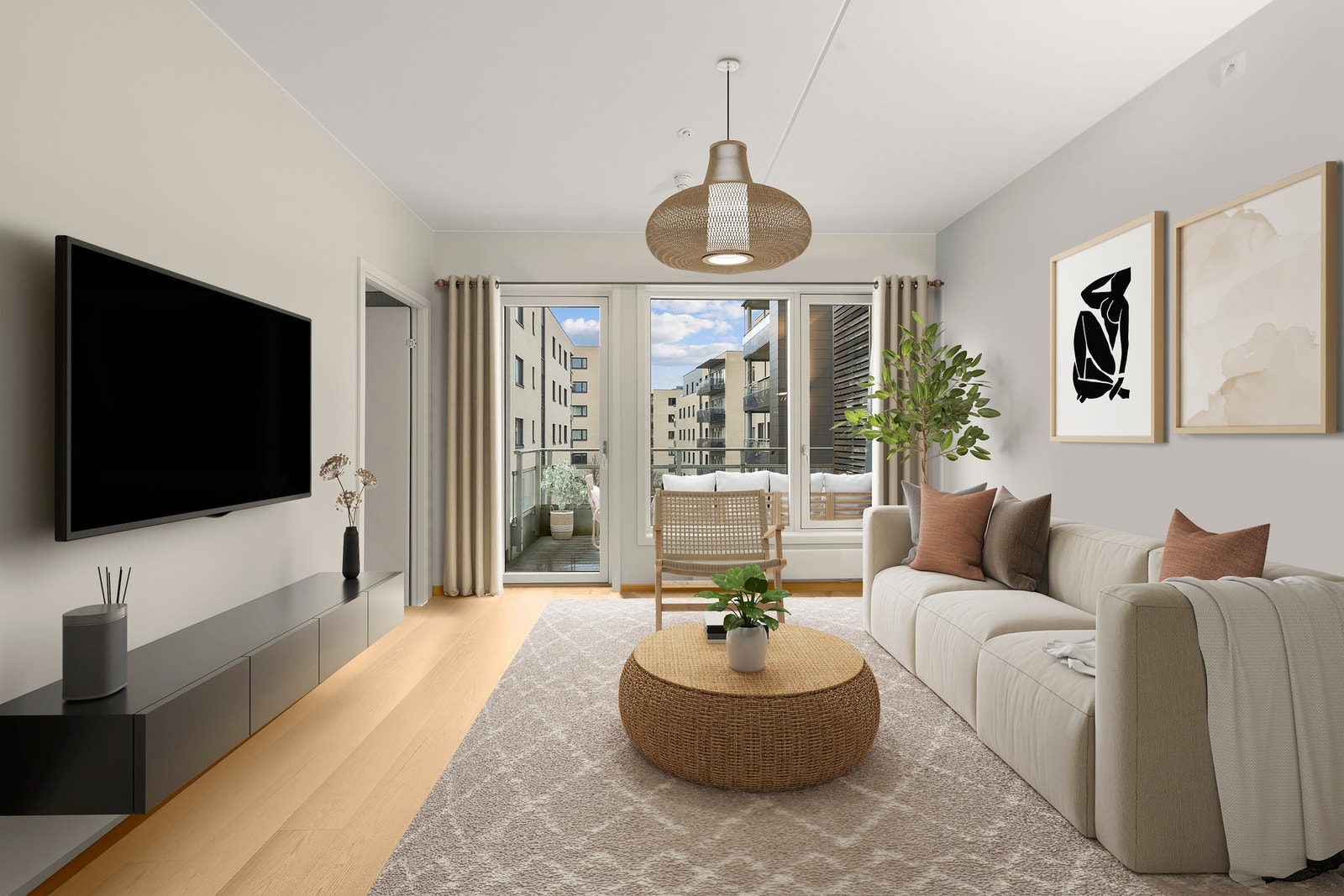 Velkommen til Søster Mathildes gate 34! Foto: Noah Spange (Alle bilder i annonsen er digital stylet med møblering) Galleribilde