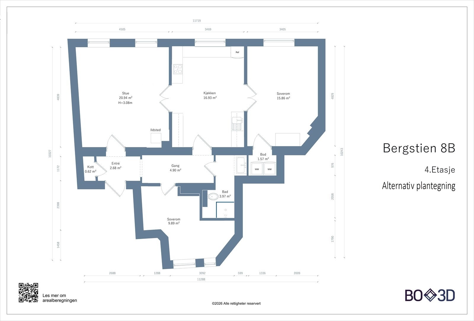 Alternativ plantegning - kun illustrasjon. Det er ikke kontrollert, og kjøper påtar seg riskoen for at endringene blir godkjent og lar seg gjennomføre. Galleribilde