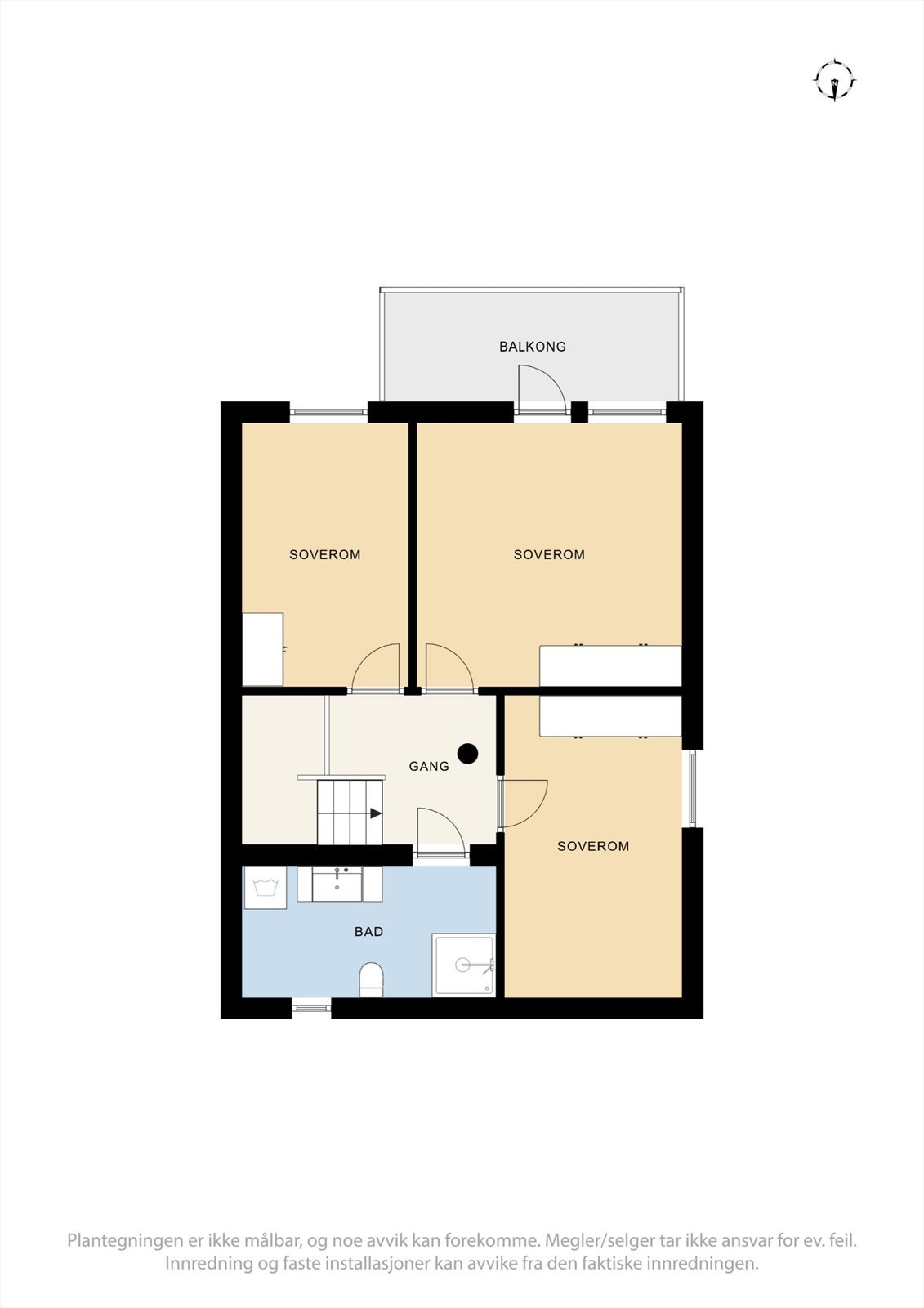 Andre etasje rommer tre soverom av god størrelse og et flislagt bad. Galleribilde