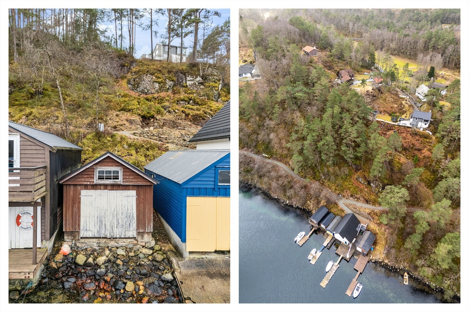 Det er kort gangavstand fra hytten og ned til sjøen, der naustet ligger. Galleribilde