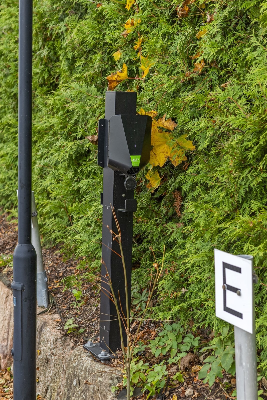 Parkeringsplass med el-bil lader Galleribilde