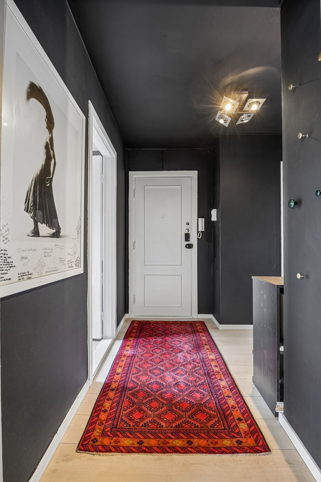 Inngangsdøren er i tre og er original fra byggeåret 1959. Galleribilde