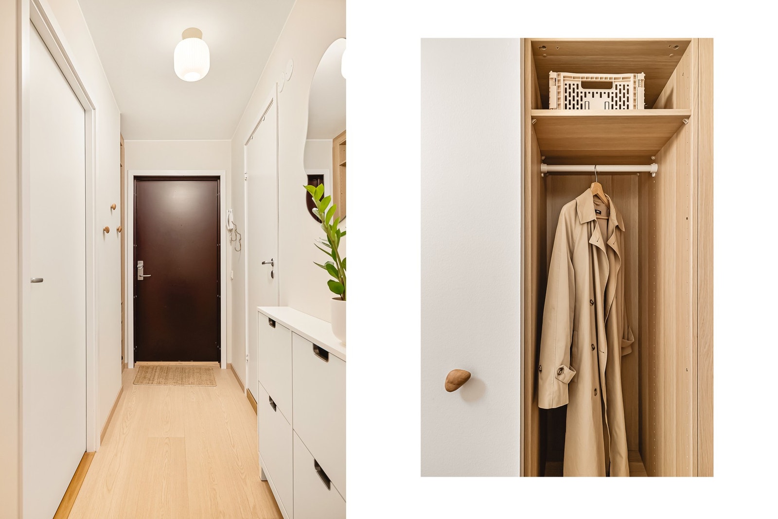 I gangen er det en integrert garderobe og ellers plass til innredning, som gjør det enkelt med oppbevaring. Galleribilde