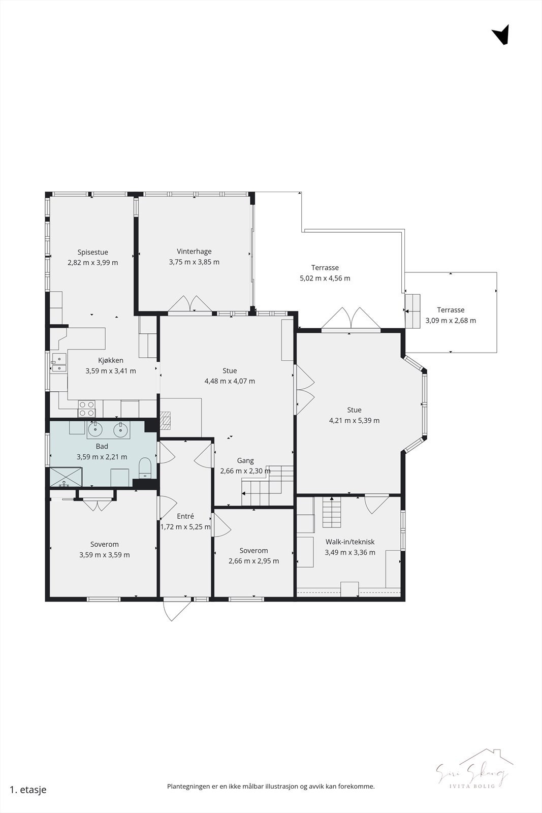 Plantegning i 2D av hovedetasje. Galleribilde