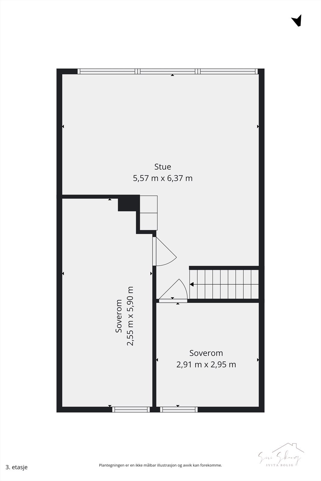 Plantegning i 2D av loftsetasje. Galleribilde