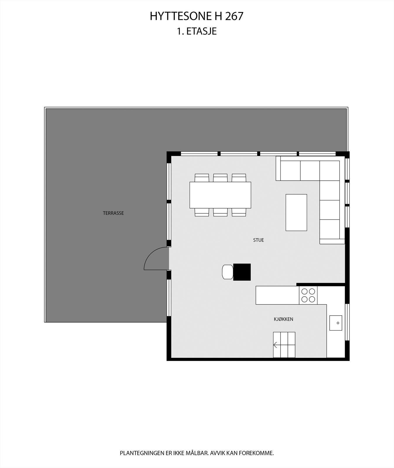 Hovedetasjen har en åpen og sosial stue- og kjøkkenløsning på til sammen 36,9 m². Galleribilde