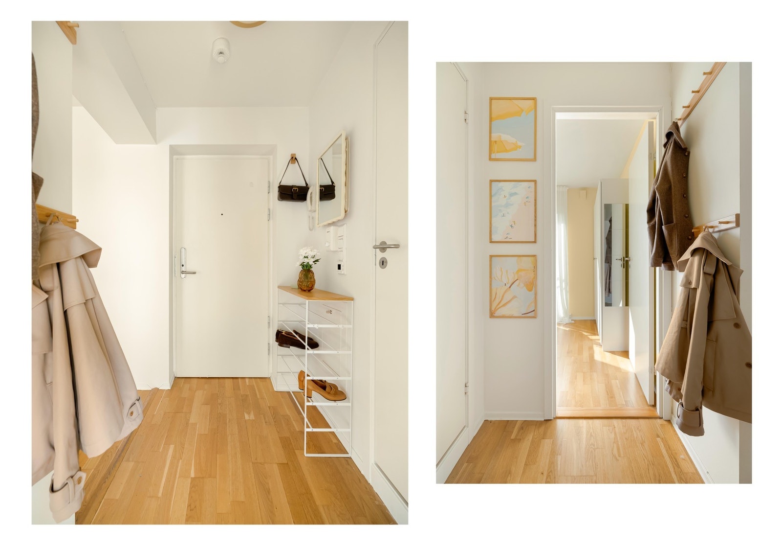 Her ser du gangen med plass til jakker og sko. Galleribilde