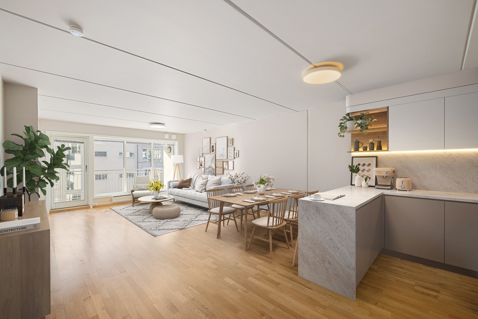 Illustrasjonsbilde - Leiligheten har en åpen og sosial planløsning, med et samlet bruksareal på 95 m² som gir rikelig med plass. Galleribilde