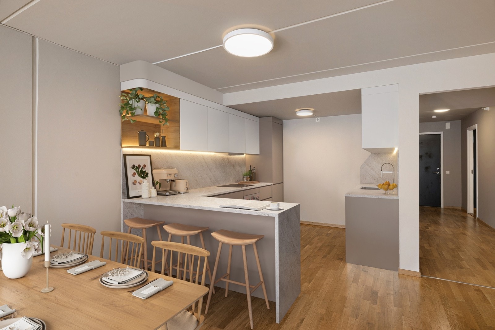 Illustrasjonsbilde med forslag til kjøkkeninnredning og interiør Galleribilde