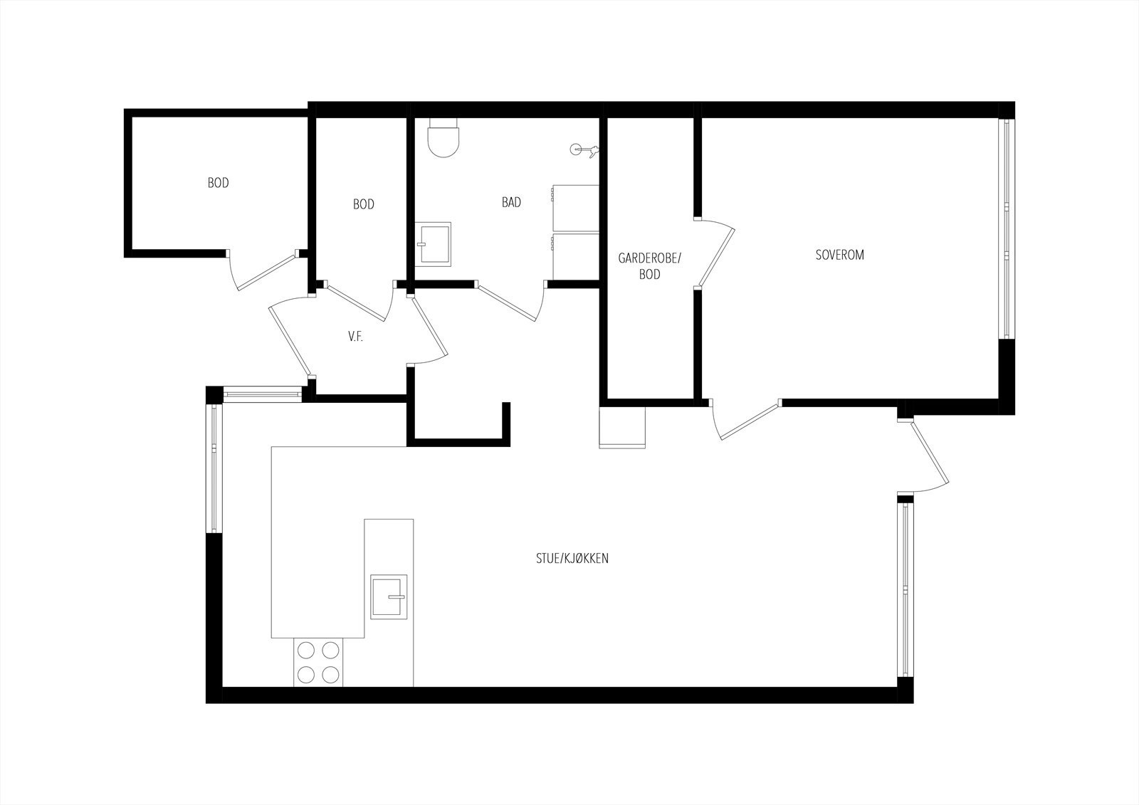 Boligen har en praktisk planløsning med alt på ett plan. Galleribilde