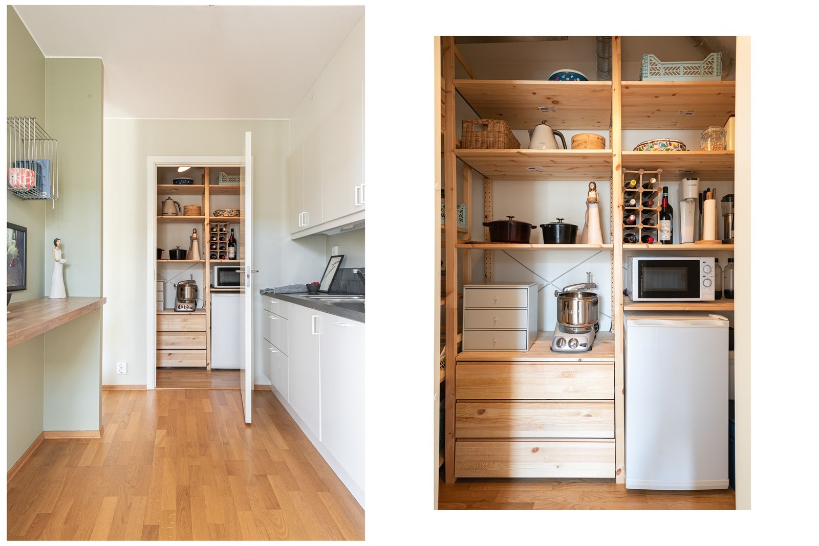Her har du innvendig bod i tilknytning til kjøkkenet som gir svært godt med lagring av både mat, husholdningsartikler, ekstra fryseskap eller hva du måtte ønske. Galleribilde