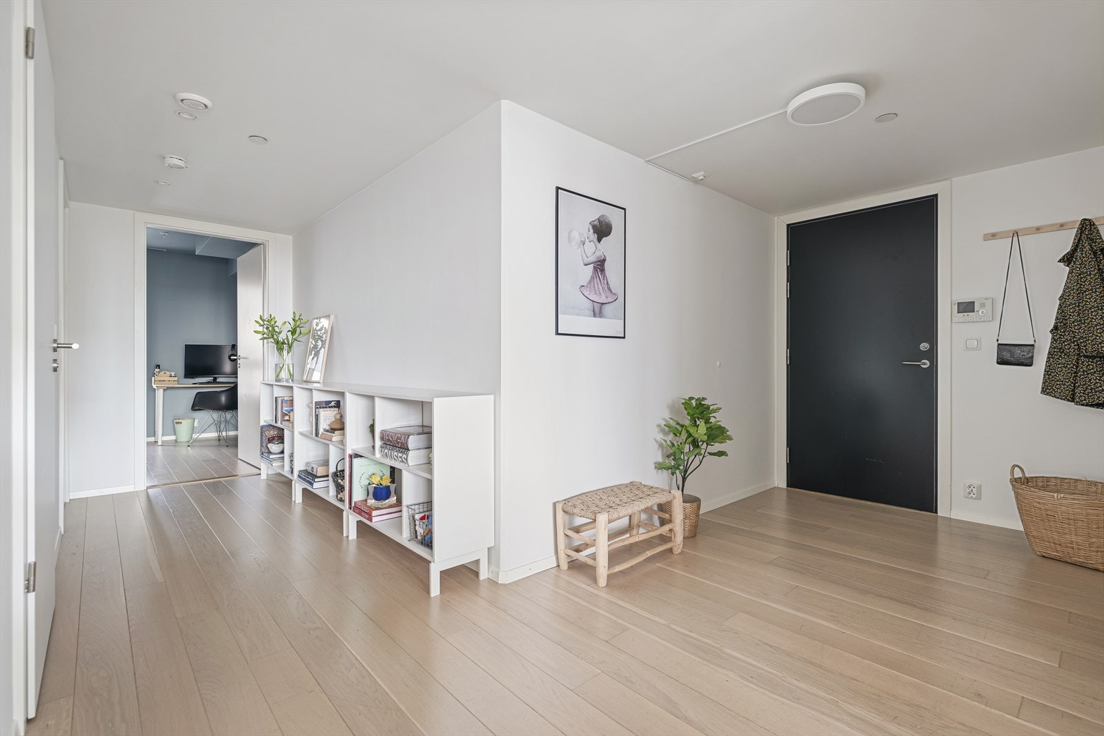 En innbydende entré med god plass til oppbevaring. Ytterdøren er både brann- og lydklassifisert. Galleribilde