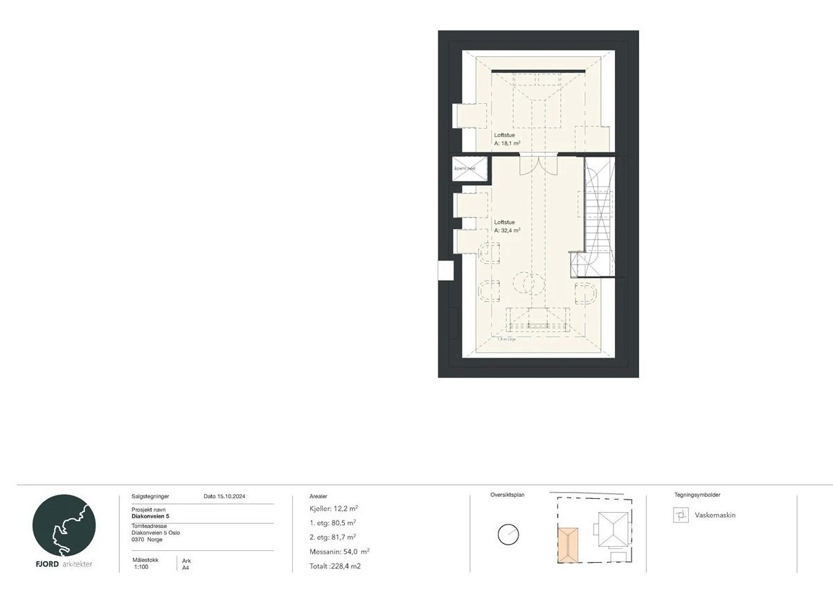 Messanin (54 kvm). Inneholder 2 loftsstuer. I etasjen vil det være et åpent areal ned til 2. etg. som gir en luftig romfølelse i begge etasjer. Galleribilde