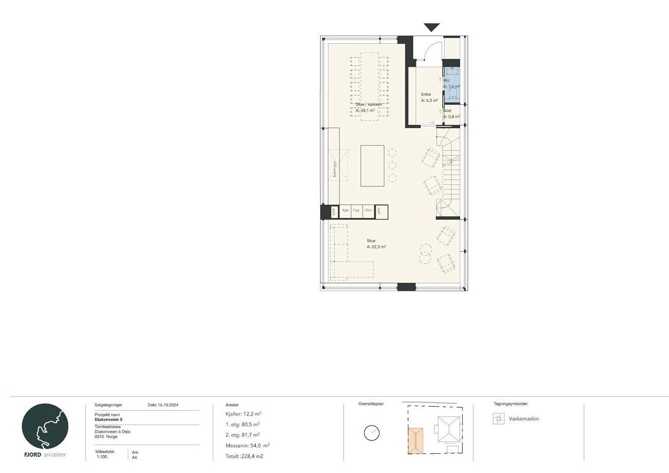 1. etg. (80 kvm). Inneholder entré, toalett, bod, stue og kjøkken. Trapp opp til 2. etg og ned til u.etg. Galleribilde