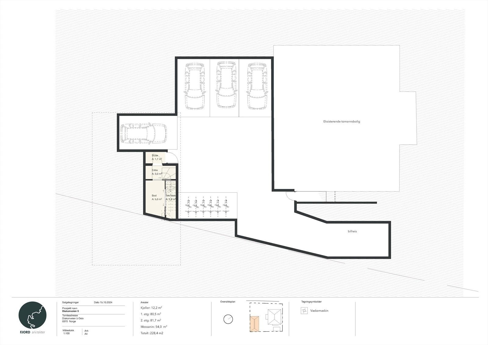 U.etg. (12,4 kvm). Inneholder vaskerom/teknisk rom, bod, entré og sluse ut til garasjeanlegg. I garasjen der det vil medfølge 2 plasser i tillegg til felles sykkelparkering evt. boder. Galleribilde