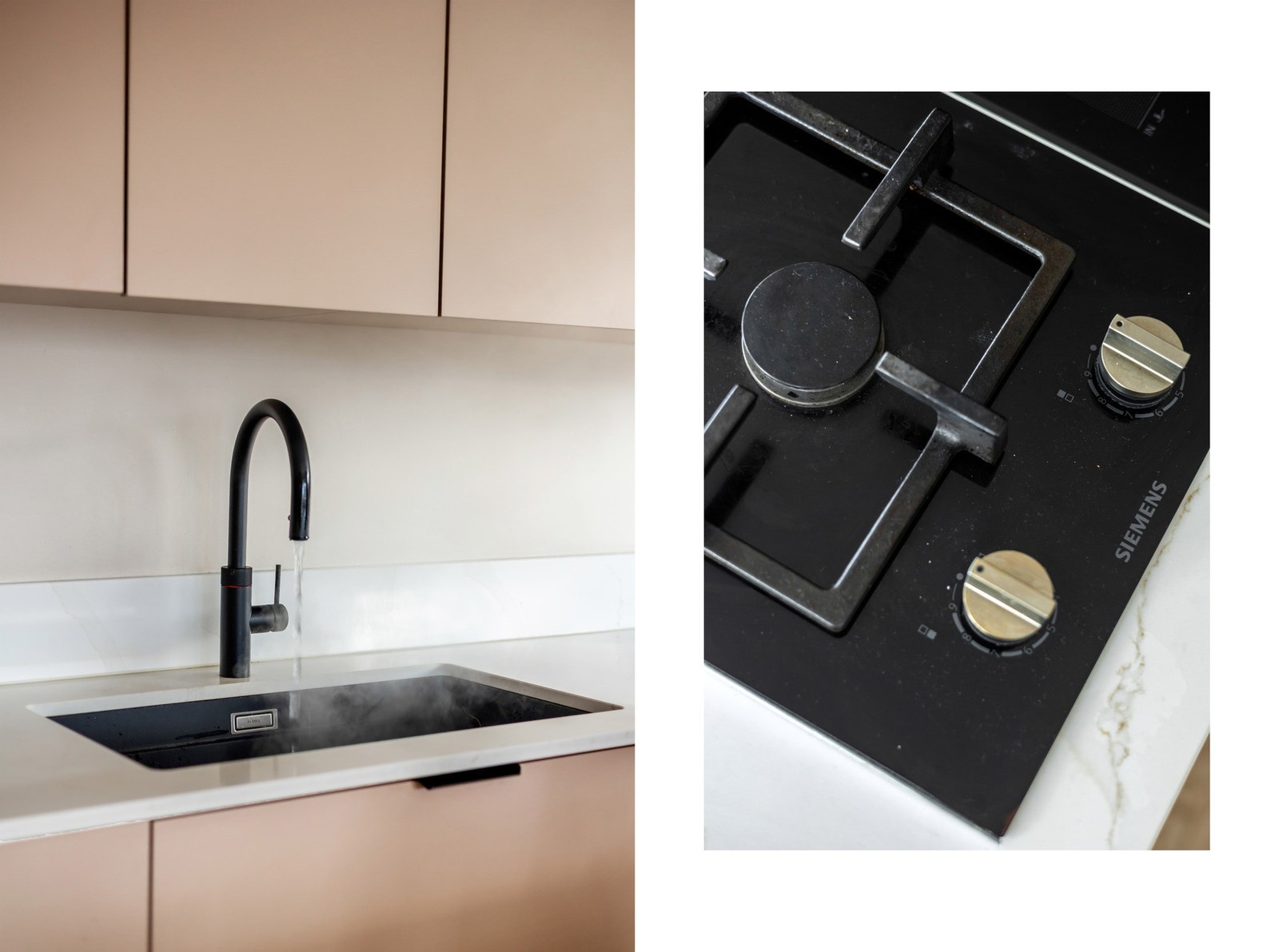 Hvitevarer består av kjøleskap, fryseskap, oppvaskmaskin, induksjonstopp, micro og stekeovn. Alle integrerte hvitevarer på kjøkkenet medfølger i handelen Galleribilde