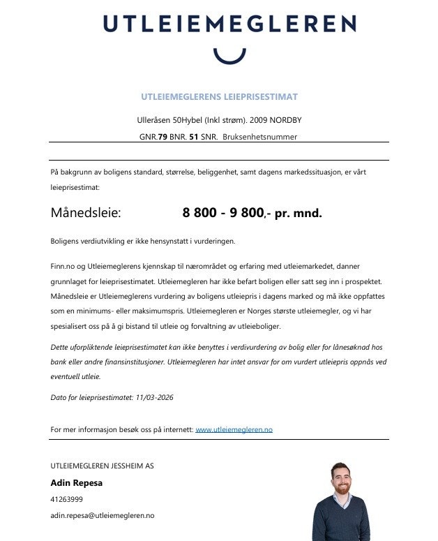 Utleieestimat ved utleie av ferdigstilt hybel. Galleribilde