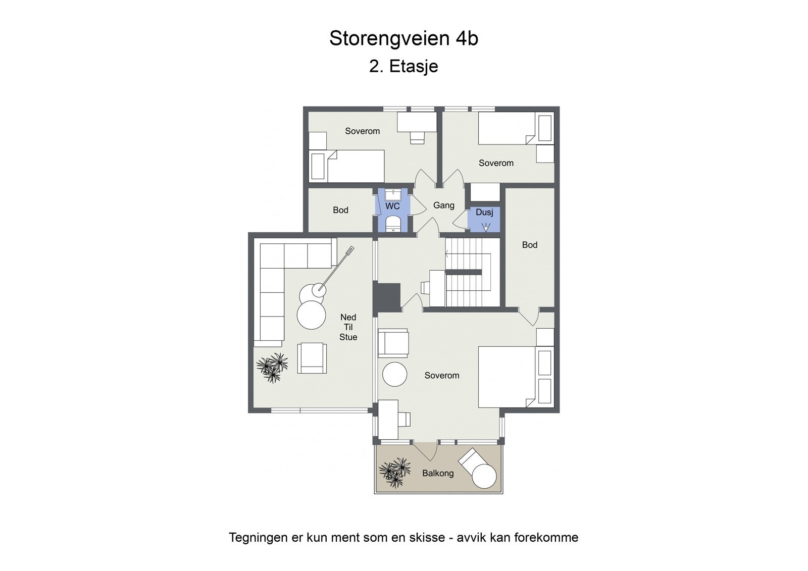 Omtrentlig planskisse loftsetasje Galleribilde