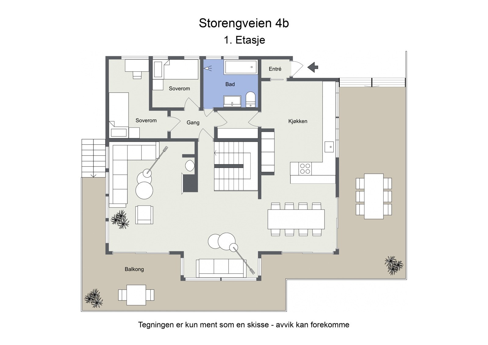 Omtrentlig planskisse 1. etasje Galleribilde
