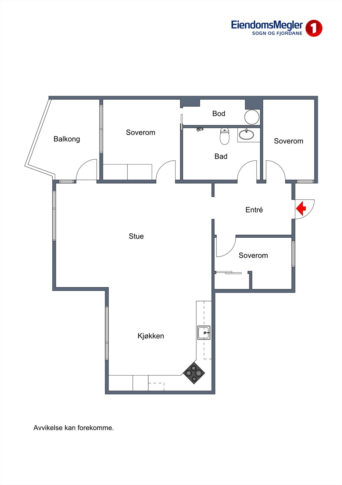 Leilegheita har eit bruksareal på 85 m² og ei gjennomtenkt planløysing med tre soverom. Galleribilde