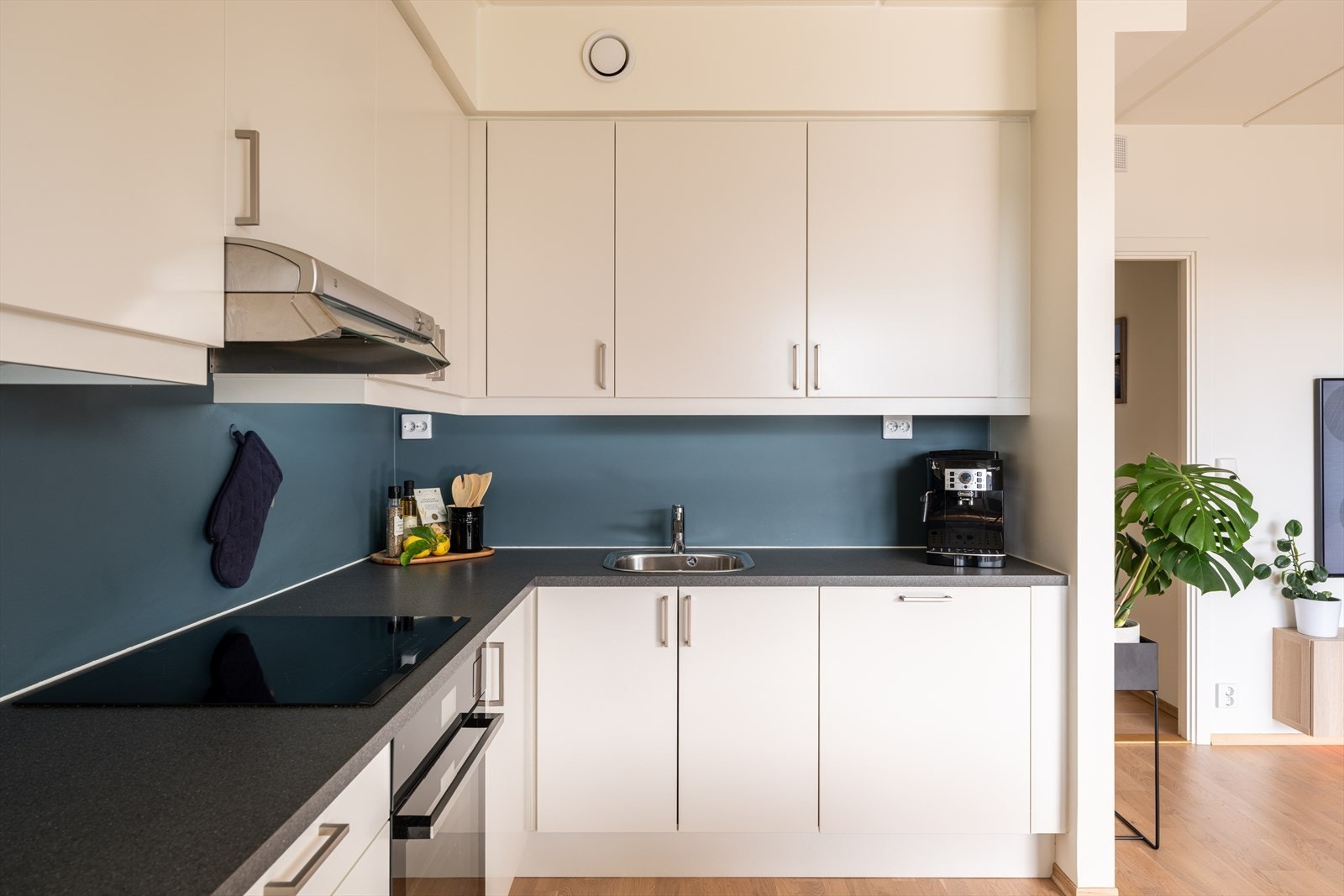 Kjøkkenet har en praktisk laminatbenkeplate og godt med arbeidsflate. Galleribilde