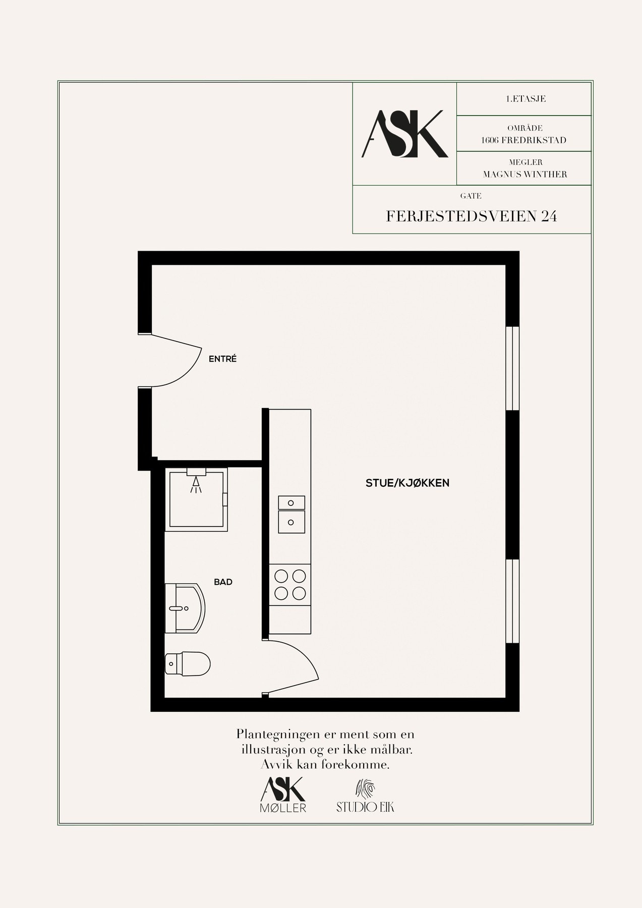 Plantegning - Leiligheten ligger i høy første etasje Galleribilde