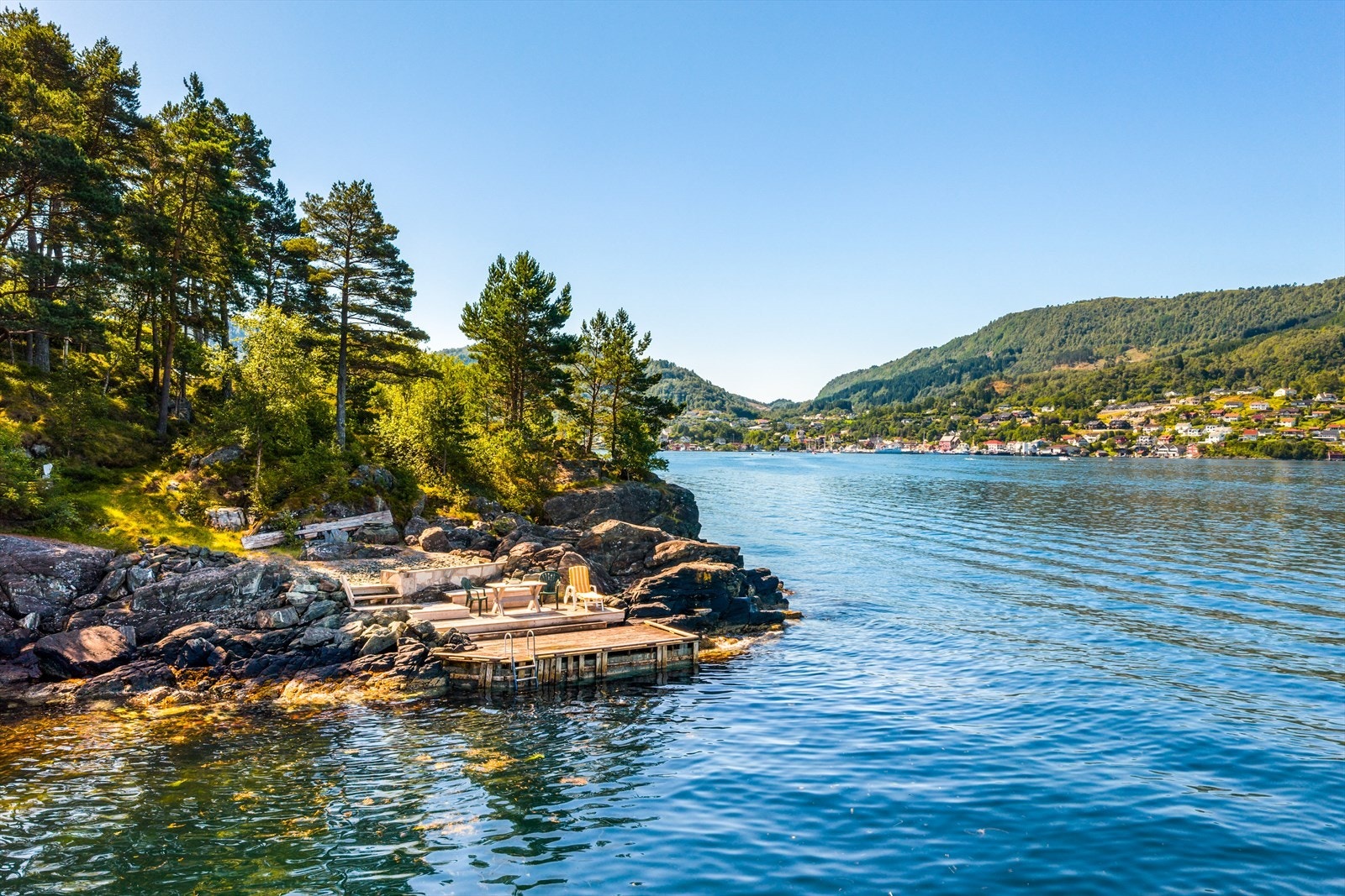 Eiendommen har to brygger her bade- og dyptsvannsbrygge. Galleribilde