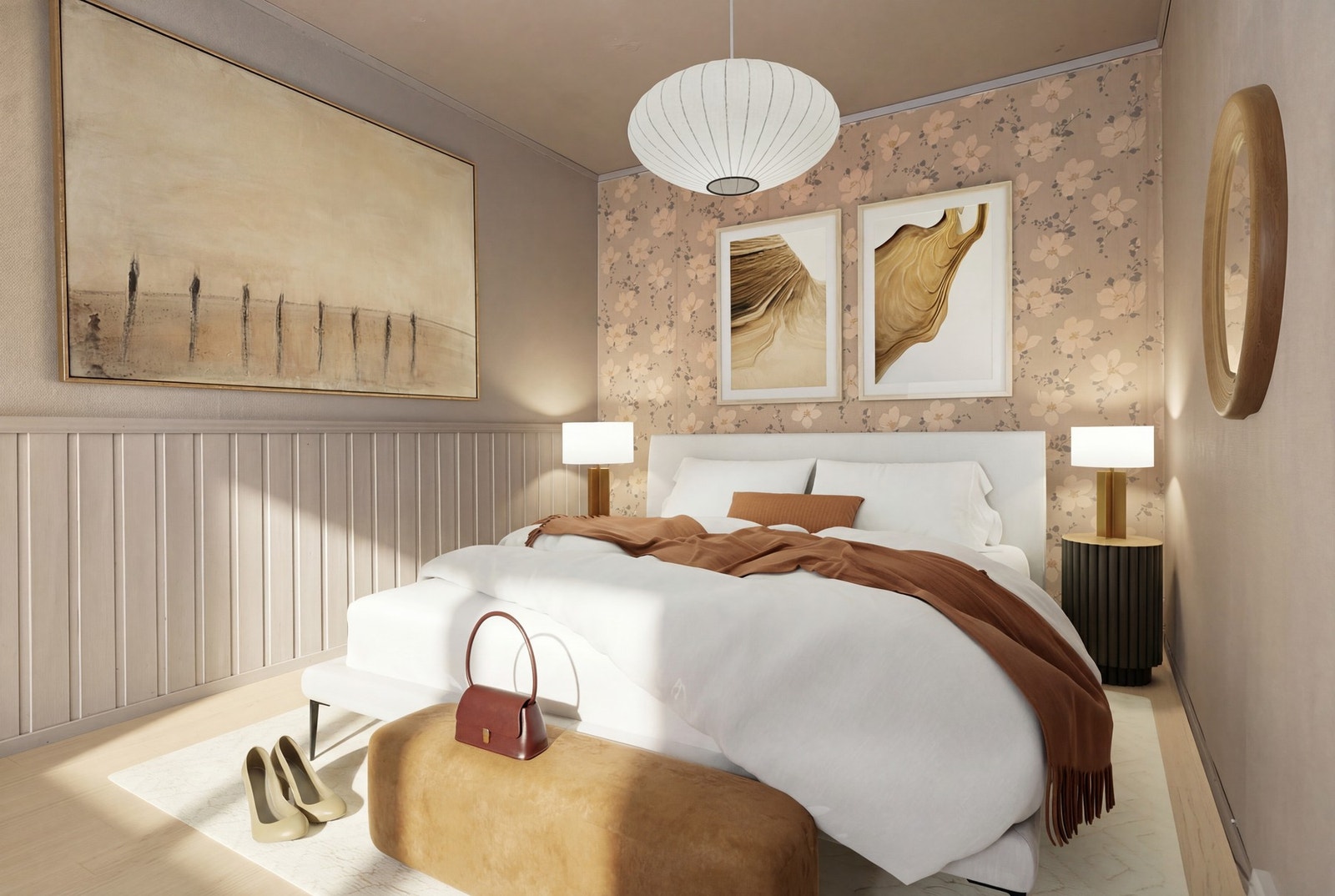 Alkoven har en tilbaketrukken beliggenhet svalt til på blokkens østlige side vendt ut mot rolig bakgård (digitalt møblert) Galleribilde