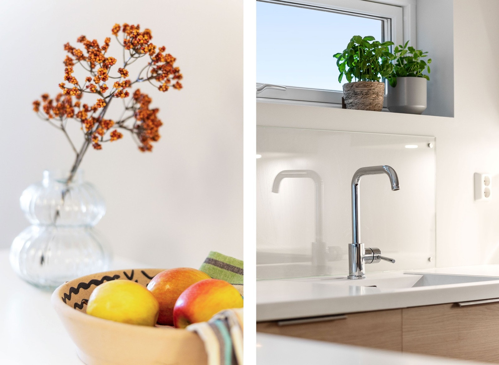 Lyst og moderne kjøkken med stilrent design og god benkeplass. Kjøkkenet er oppgradert med integrerte hvitevarer. Her er det stekeovn med pyrolyse, kjøl/frys og koketopp. Galleribilde