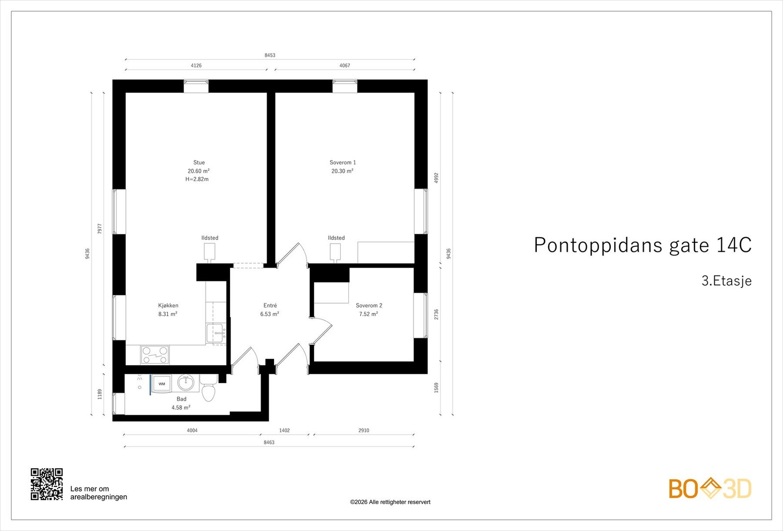 Før vi blar videre, ser vi nærmere på boligens planskisse. I tillegg til innvendige arealer disponerer leiligheten hele 4 boder: Totalt 14 kvm. Galleribilde