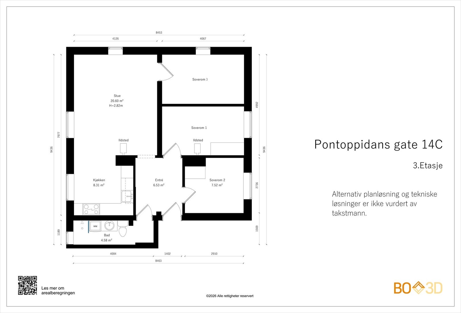 Inne på hovedsoverommet er det en lukket døråpning inn til stuen. Du kan med andre ord enkelt etablere et soverom til. Galleribilde