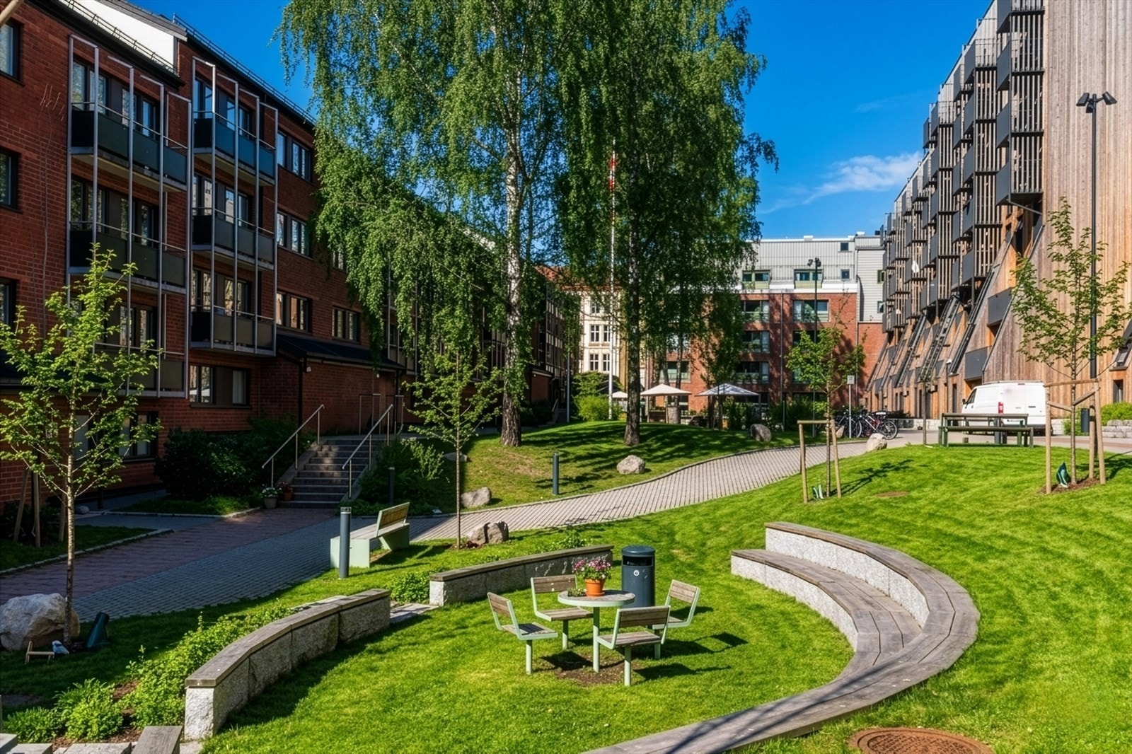 Om sommeren er det perfekt å sitte ute i borettslagets fellesområder. Galleribilde